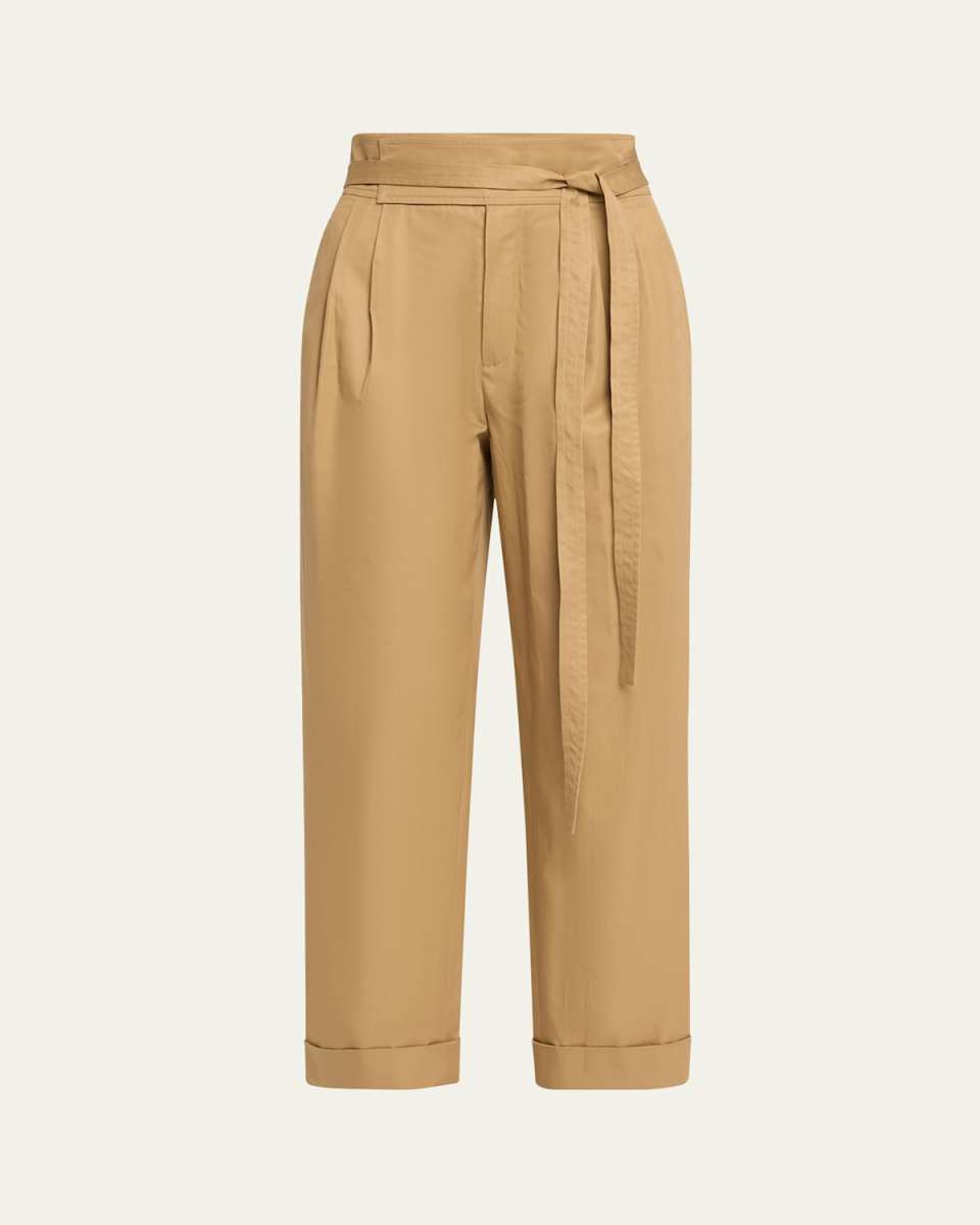 Pleated Paper Bag Tie-Waist Pants